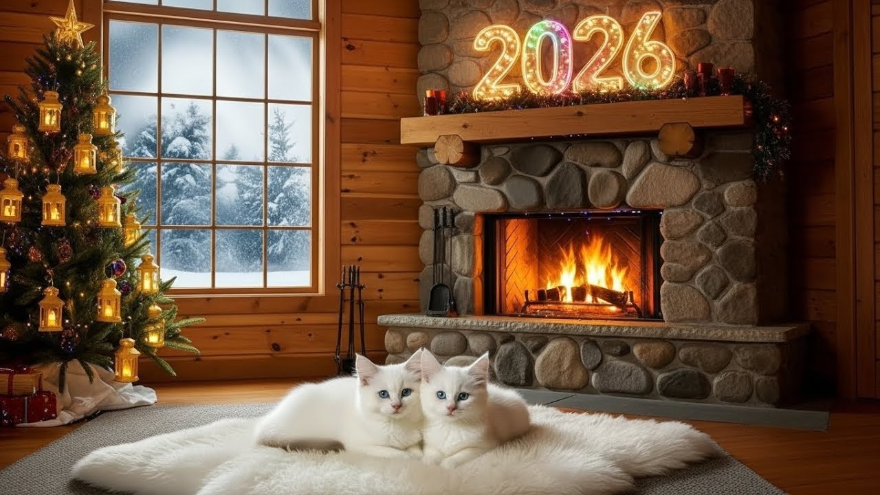 Happy New Year 2026 - Living Room With Warm Fireplace & Piano Playlist for Driving | 4K