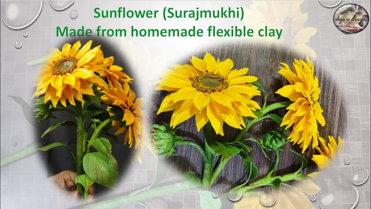 Tutorial:  Sunflower (Surajmukhi) made from homemade flexible clay..DIY Clay flowers