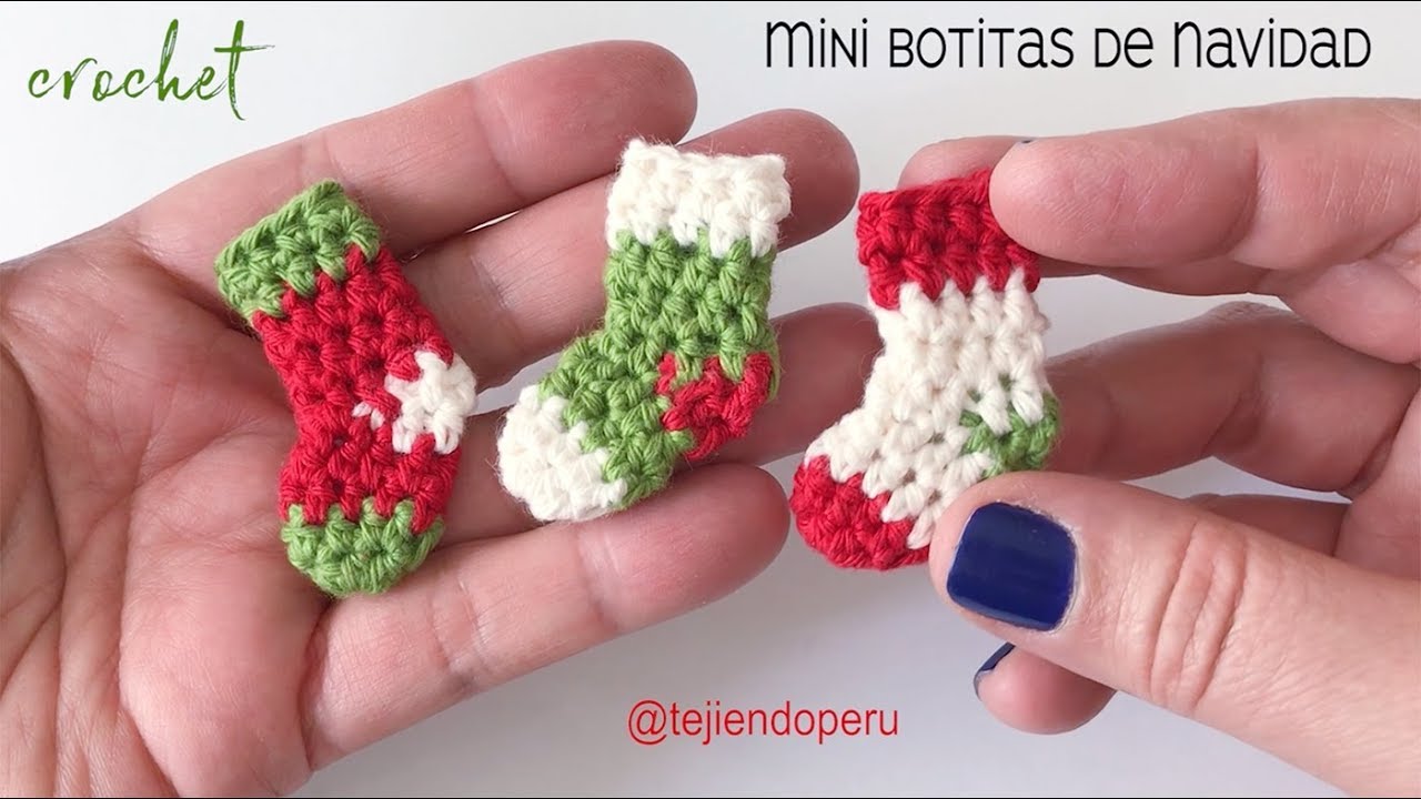 MIni botitas o medias de Navidad tejidas a crochet en 5 minutos  - Tejiendo Perú