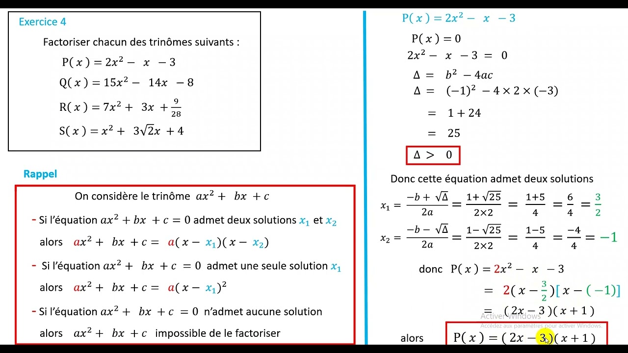 équations du second degré TCS 2026 correction EXE 4