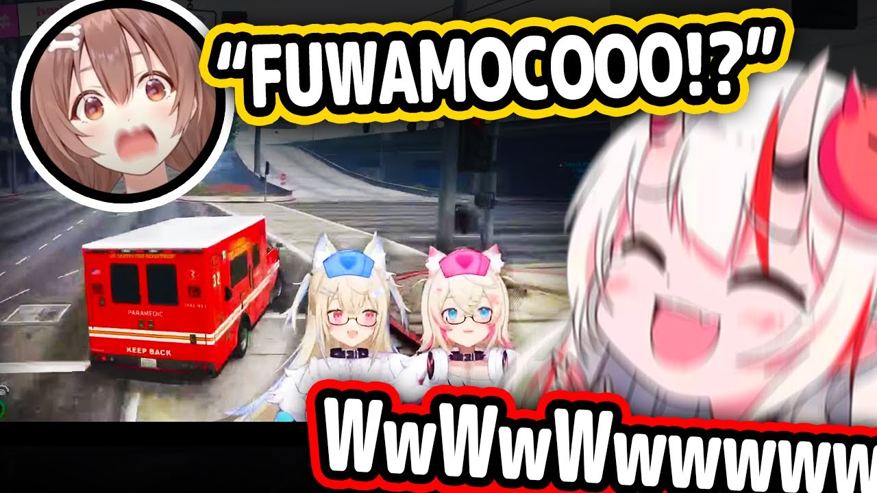 Ayame Watches Clip Of FuwaMoco Flinging Korone Out Of Ambulance With Miko and Korone【Hololive】