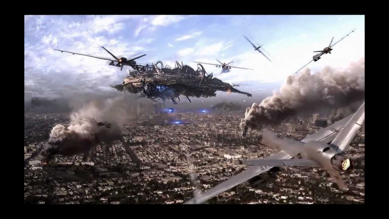 Skyline Nuke Scene with Predator Drones and B2 Stealth Bomber Fighter UAV