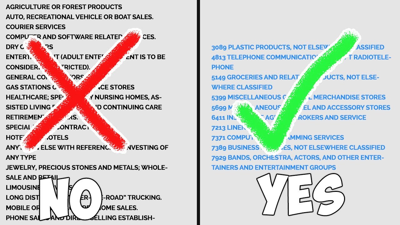 Выбор названия компании — коды NAICS с высоким риском!