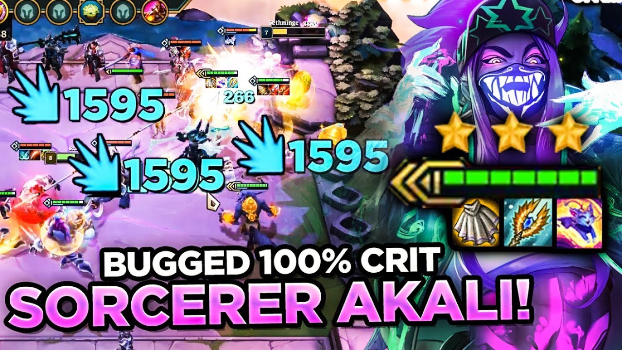 ⭐⭐⭐ BUGGED 100% CRIT SORCERER AKALI! HOTFIX INC! | Teamfight Tactics