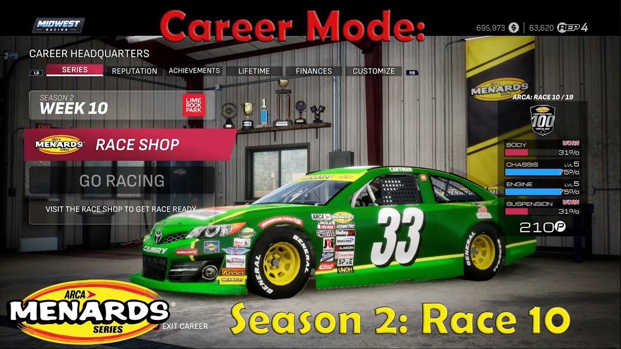 Nascar 25 Career Mode - Arca Season 2 Race 10 - LIME ROCK PARK! (100% Length & 100% Difficulty)