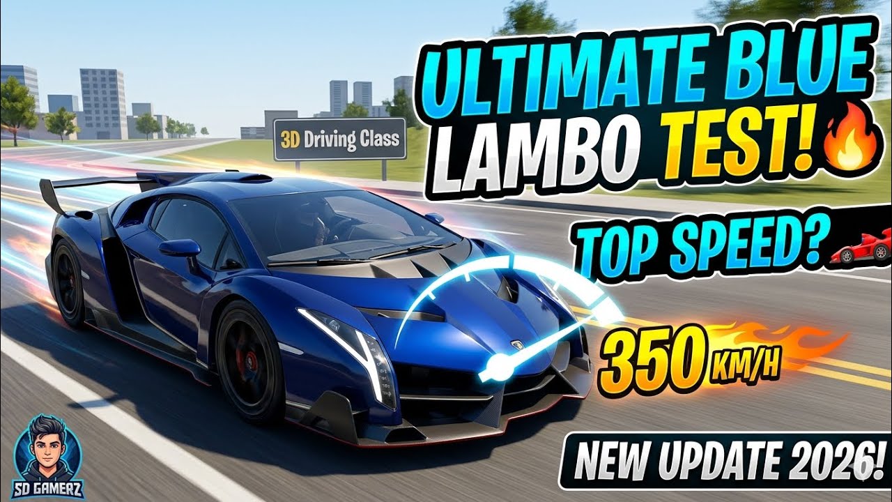 Blue Lamborghini Veneno Top Speed Test! 🔥 3D Driving Class Gameplay #3ddrivingclass 