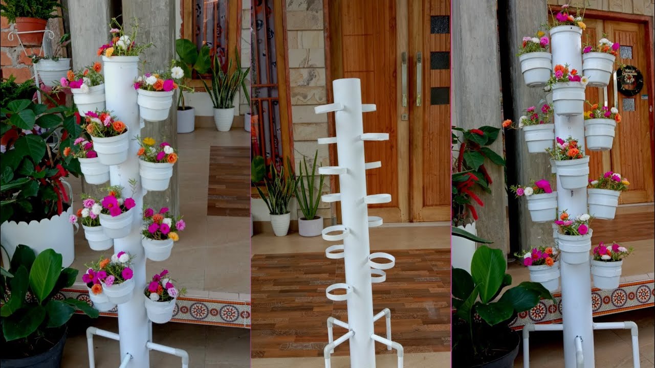 DIY cara membuat rak bunga dari pipa paralon (PVC) | ide kreatif dari sisa pipa paralon