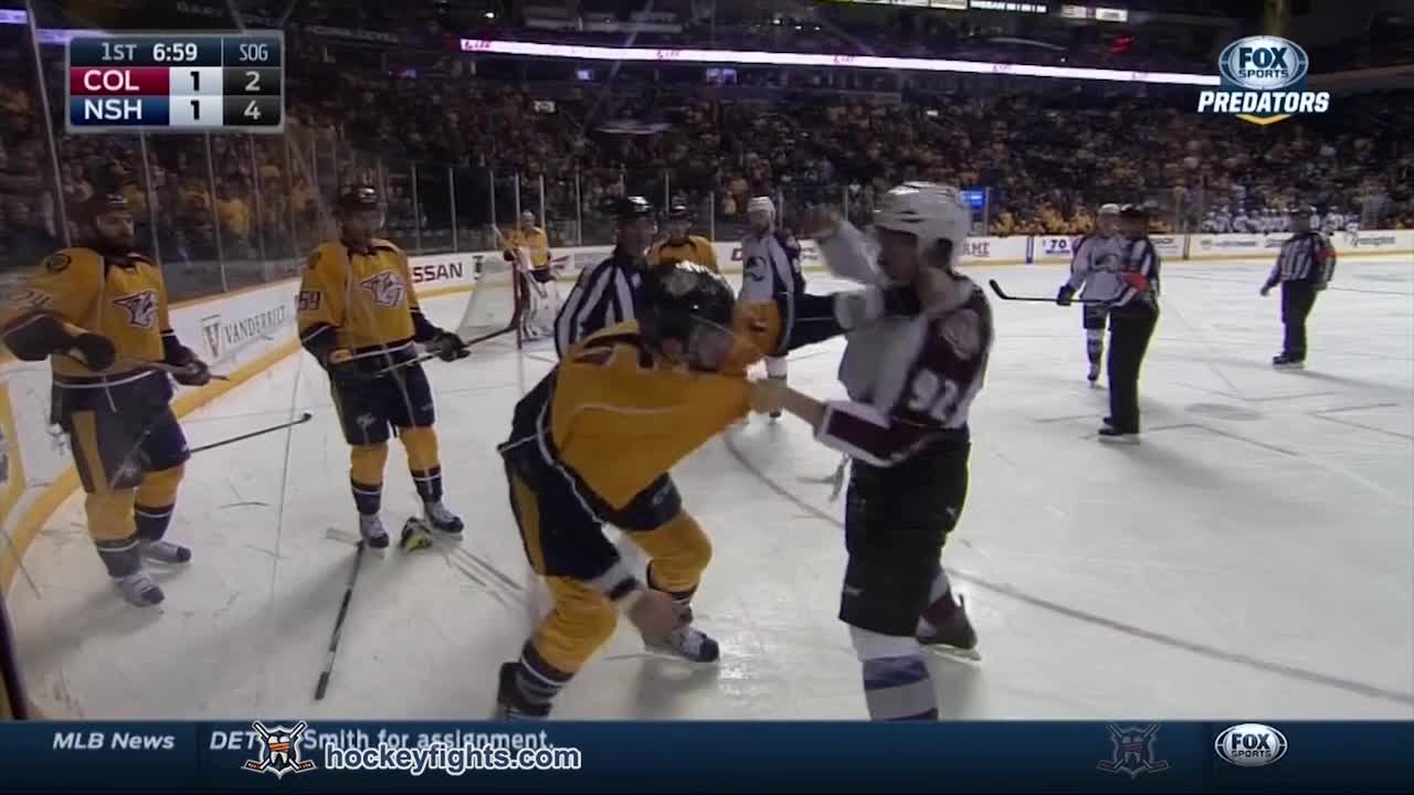 Gabriel Landeskog vs Shea Weber Feb 24, 2015