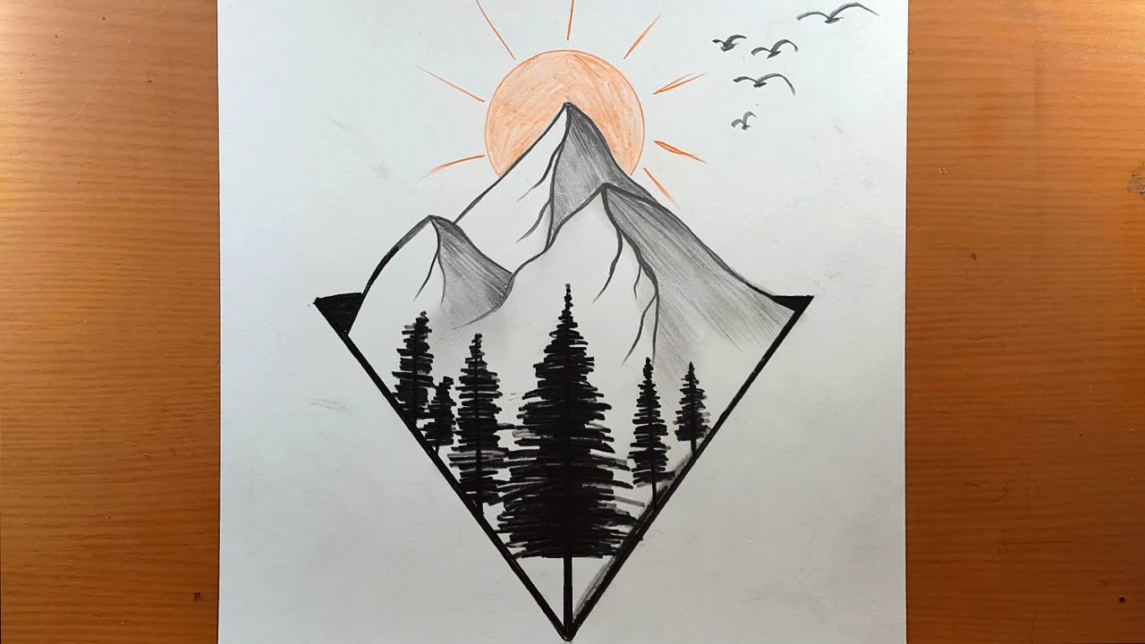 Como desenhar paisagens abstratas - Fácil de desenhar paisagens com lápis -  desenhos para desenhar