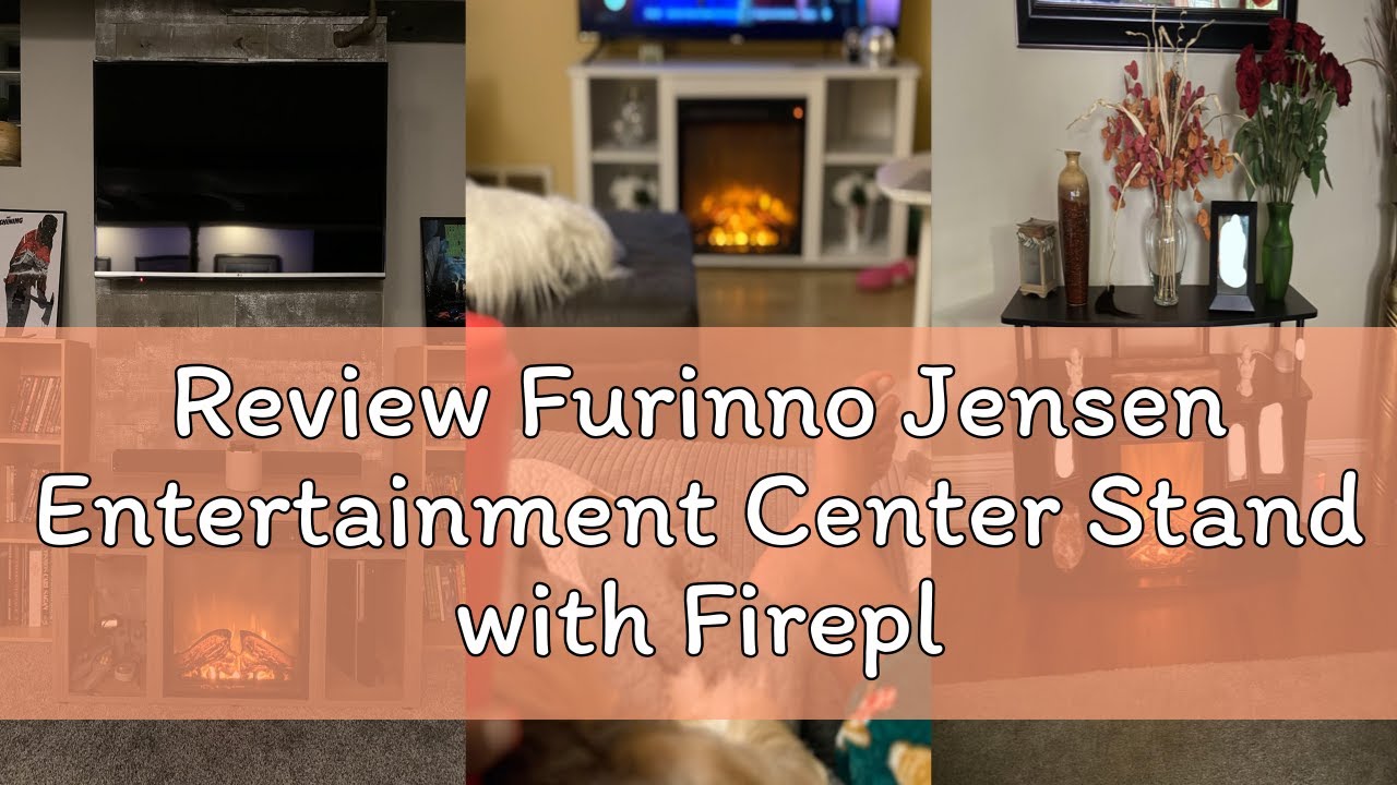 Review Furinno Jensen Entertainment Center Stand with Fireplace for TV up to 55 Inch, Corded Electri