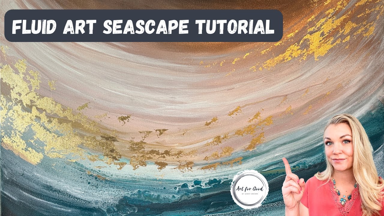 Fluid Acrylic Seascape Tutorial | Fluid Techniques, Spray Paint, & Gold Leaf Finish