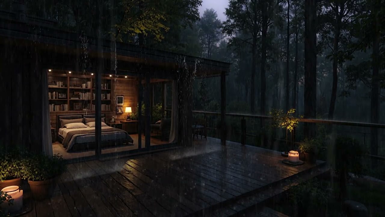 Gentle Rain Drifting Over a Quiet Cabin in the Woods 🌲 | Relaxing Night Ambience