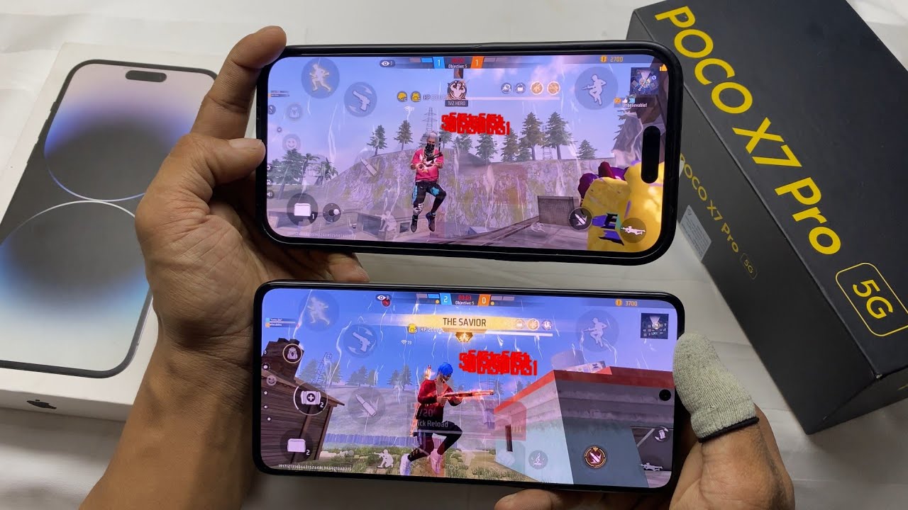 iPhone 14 Pro Max vs Poco X7 Pro 5G FreeFire Gaming Test🎮⚡ HUD and  Setting + Handcam⚙️📲