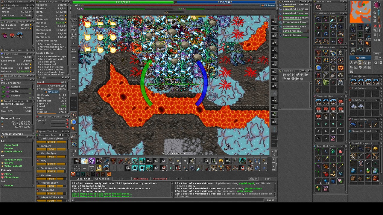 Tibia Bestiary @ Warzone 9: cave chimera, tremendous tyrant, varnished diremaw (rapid respawn)