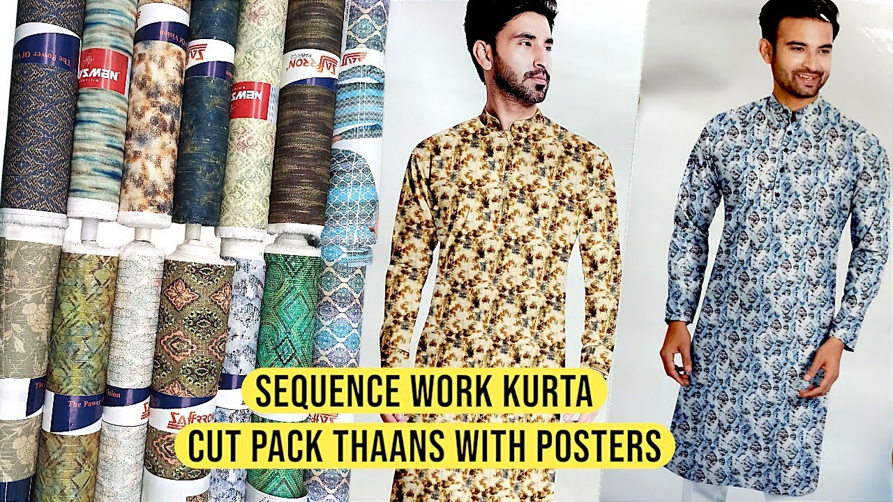 SEQUENCE WORK KURTA THAANS WITH POSTERS, MENS WEAR, MENS FASHION, SUITING SHIRTING WHOLESALE MARKET