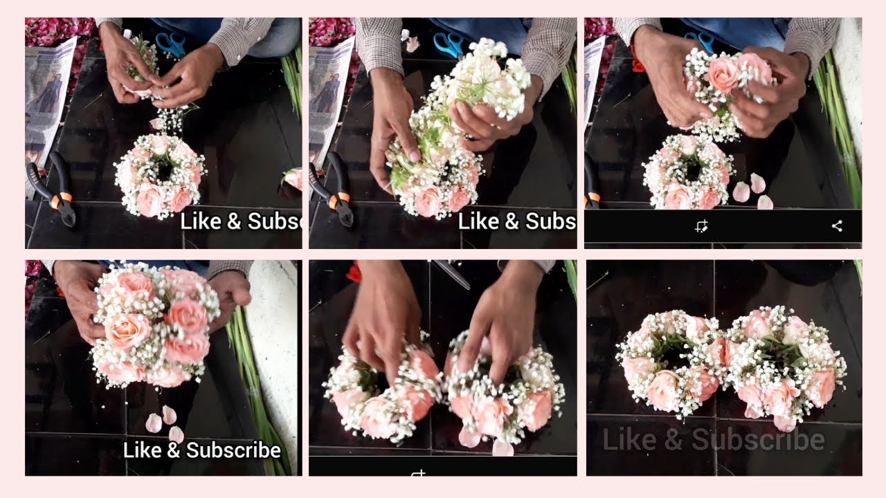 How To Make Flowers Bangles With Pink Rose & Baby's Breath Flower, Make Bangles At Home,Make Gajra