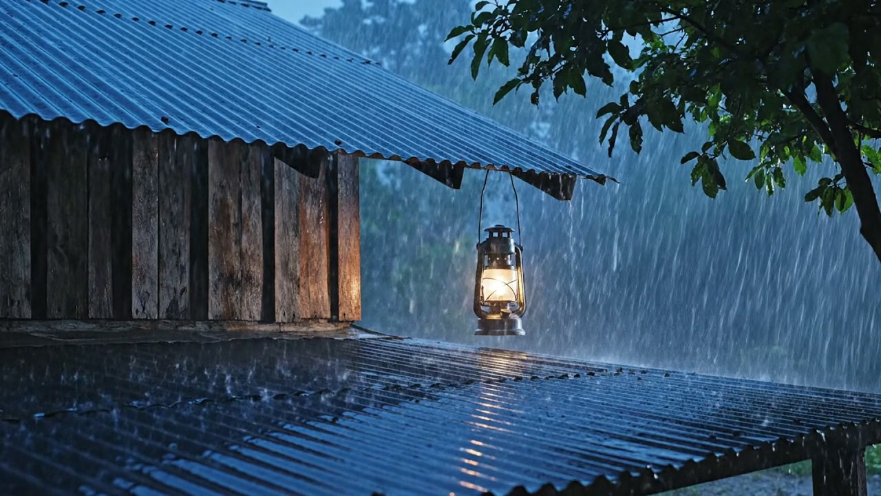 Sonidos de lluvia para dormir sin anuncios – ASMR Lluvia extrema y fuerte en el techo de lámina...