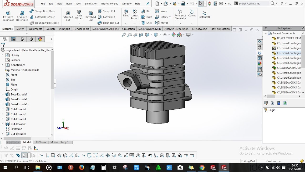 How to design Engine Cylinder Head in Solidworks