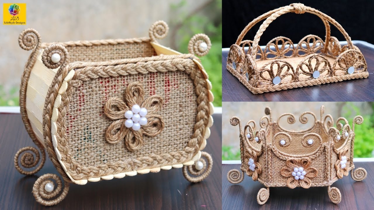3 Best Jute Flower Basket Decoration Idea | Jute HandCarft Design | Jute Flower Basket Art and Craft