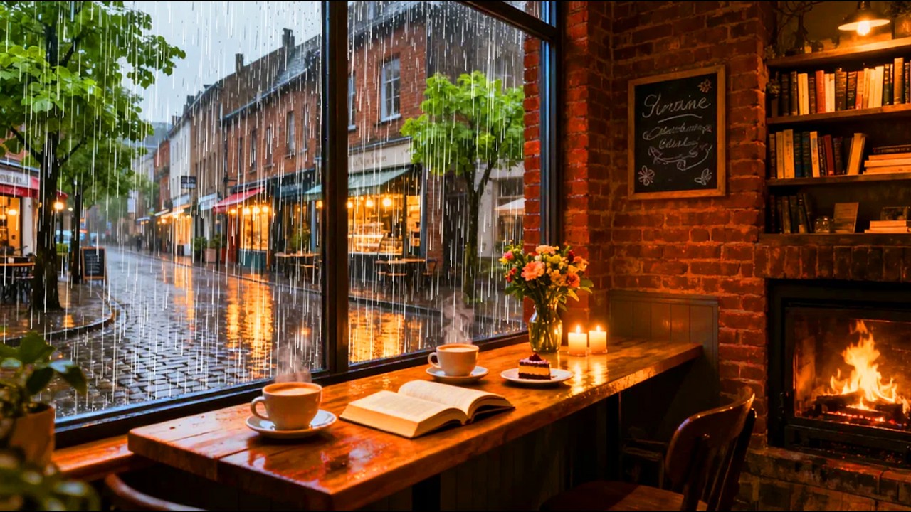 A Rainy Spring Day at a Cozy Cafe 🌧️ Soft Jazz Music for Stress Relief and Relaxation