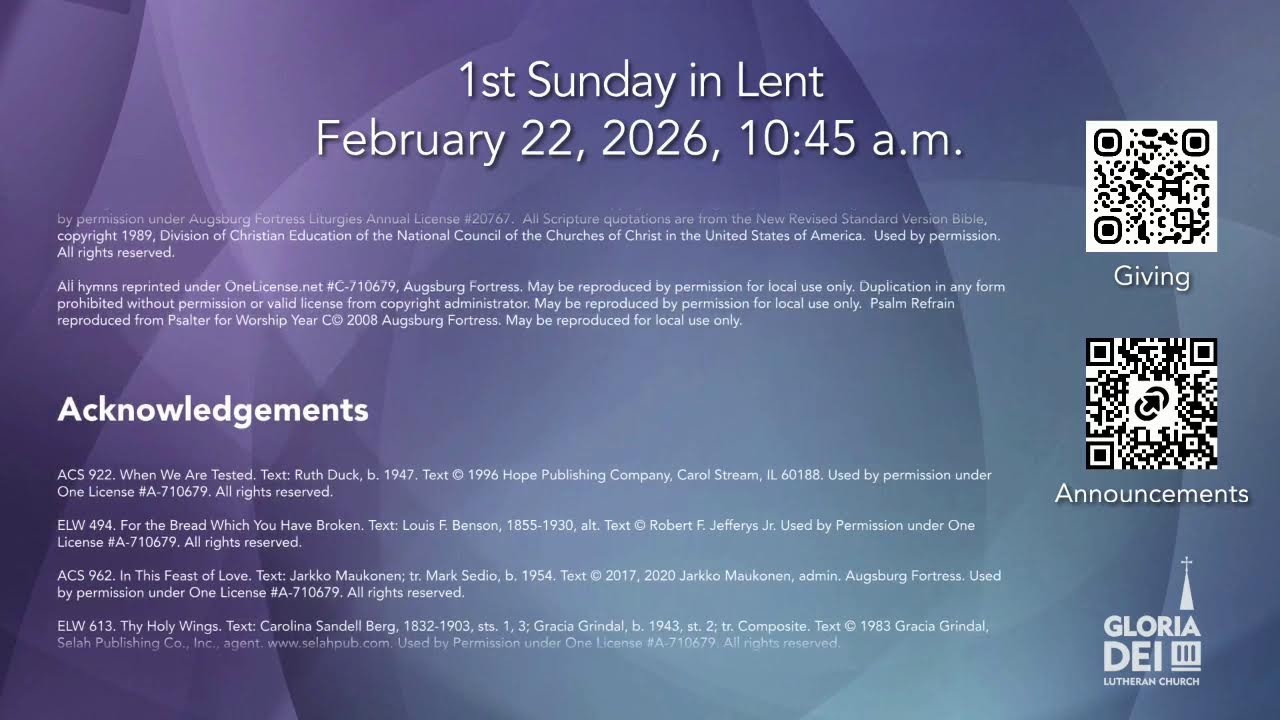 1st Sunday in Lent at Gloria Dei - 02/22/26