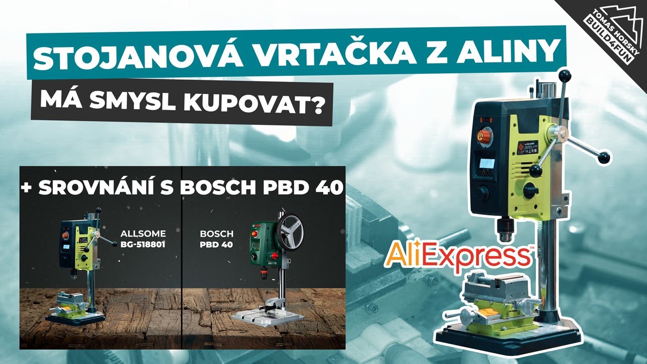 Stojanová vrtačka ALLSOME BG-518801 z Aliny za pár kaček, má smysl kupovat? Srovnání s BOSCH PBD 40