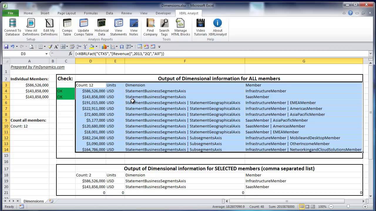 Using XBRL Dimensional Information in Excel with XBRLAnalyst