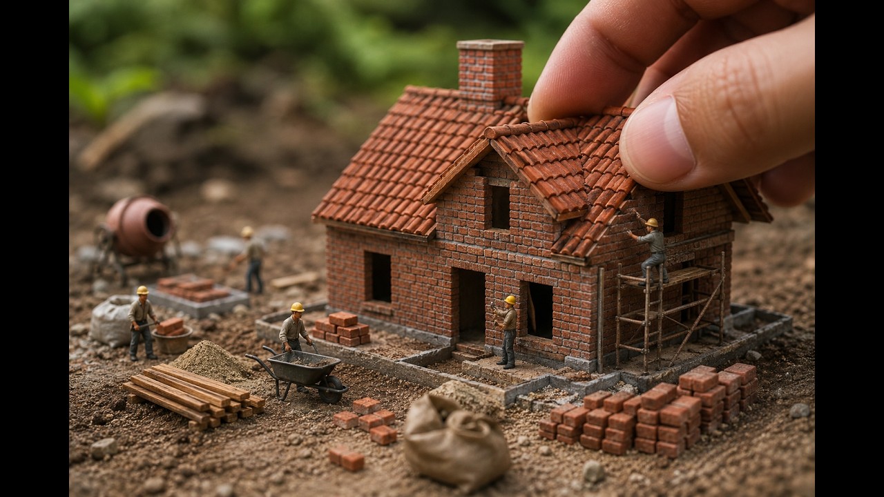 🏡 Miniature DIY Farmhouse Construction Timelapse | Tiny Brick Home Built from Scratch