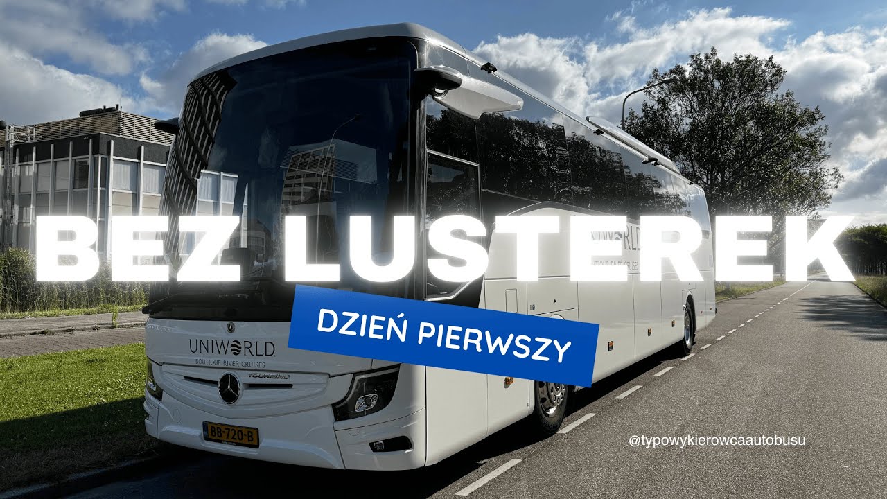 Mercedes Tourismo z 2025 - brak lusterek to nie jedyna zmiana. Początek wycieczki Contiki z Londynu.