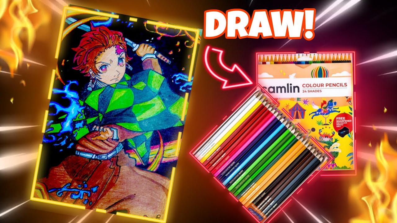 Drawing Tanjiro kamado using Camlin pencil colours.