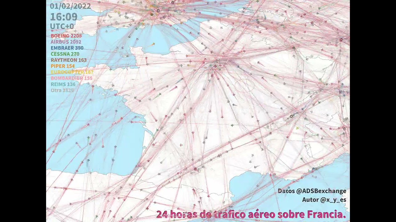 24 horas de tráfico aéreo sobre Francia.