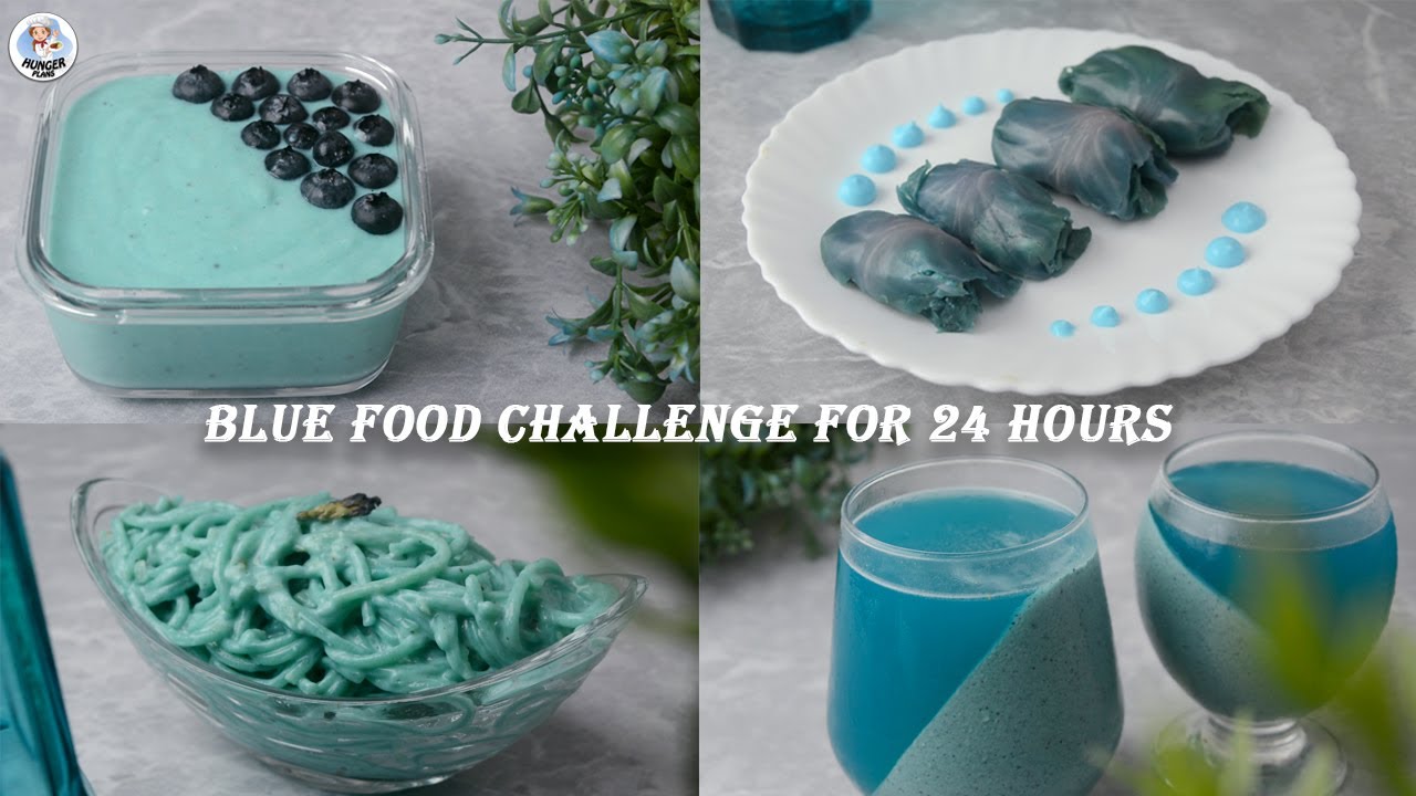 I Only Ate BLUE FOOD For 24 Hours Challenge | Cooking& EATING BLUE FOOD For 24 Hours | Hunger Plans