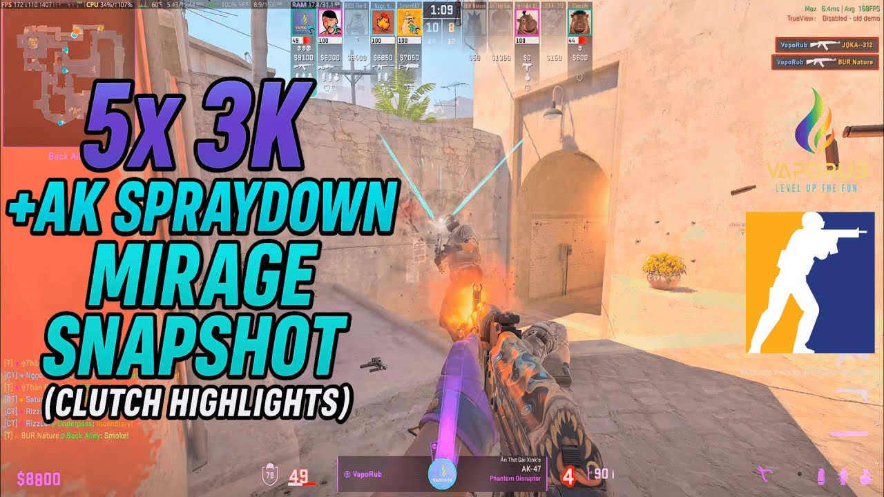 CS2 Mirage Highlights  5x 3K + AK-47 Spray-down Madness