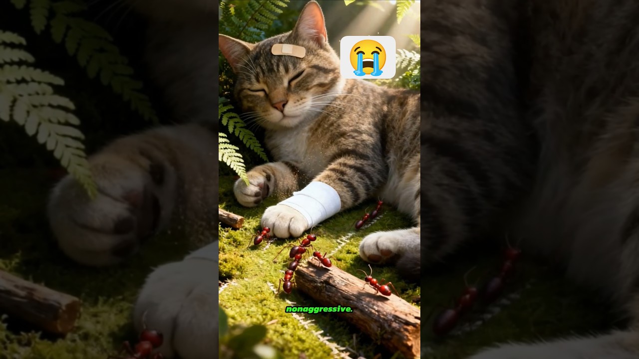 The cat has a clean medical bandage wrapped around its paw and another small bandage on its head