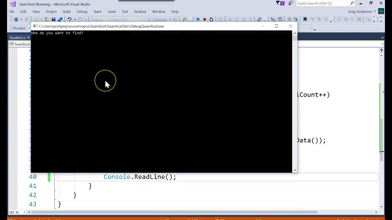 IS303 C# Search for Data in List of Objects