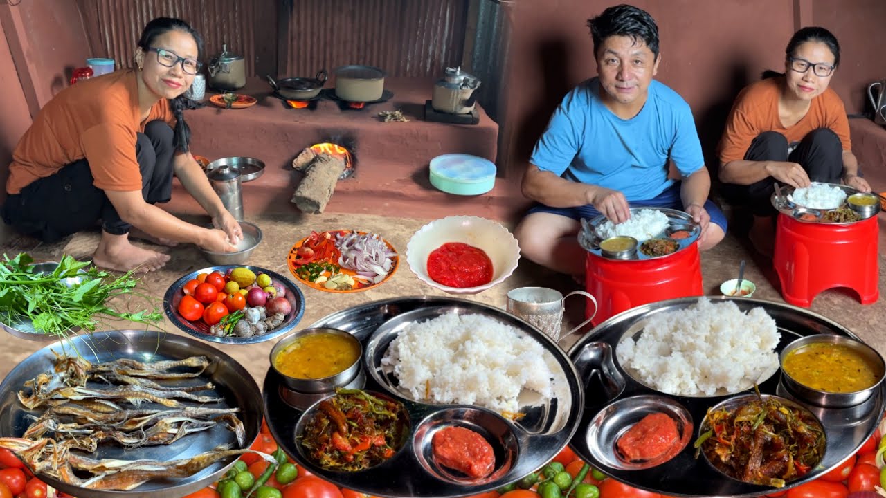 Darjeeling Village Couple and Their Cooking Style - Dry Fish Chutney (Sukuti) Lentils with Rice