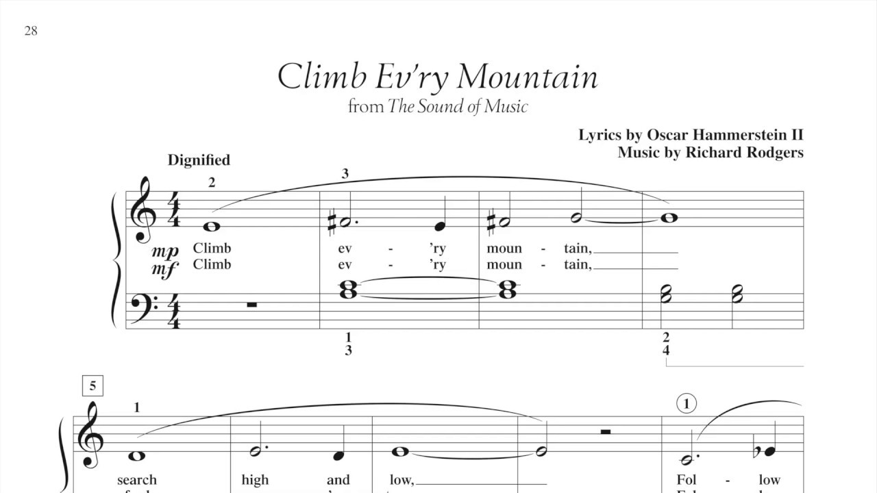 Climb Ev'ry Mountain (page 28, Adult Piano Adventures Popular Book 1)