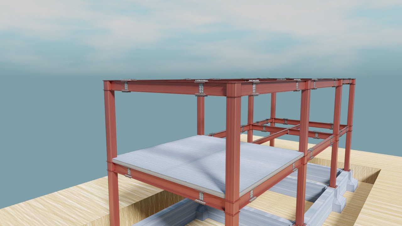 【鉄骨造】建築3DCG　鉄骨ラーメン構造の基本的構造と施工【blender3D】