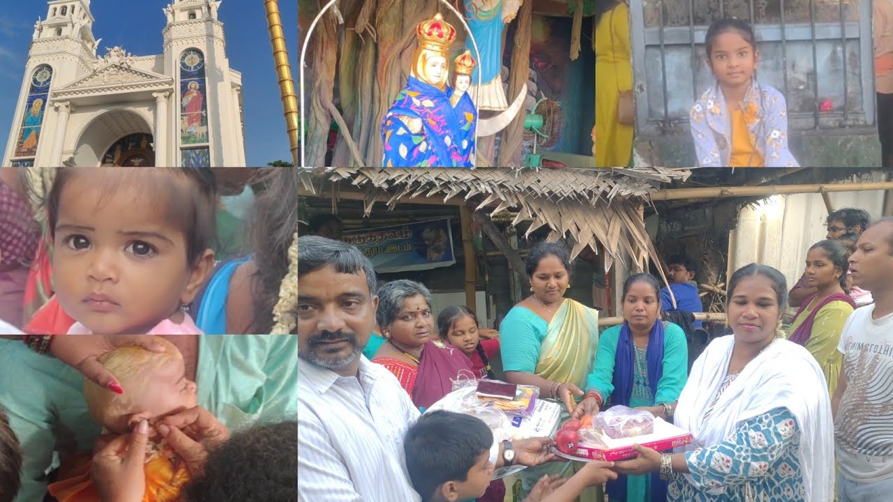 Besant Nagar Annai Velankanni Church | மொட்டை அடித்து காது குத்தல் | Function