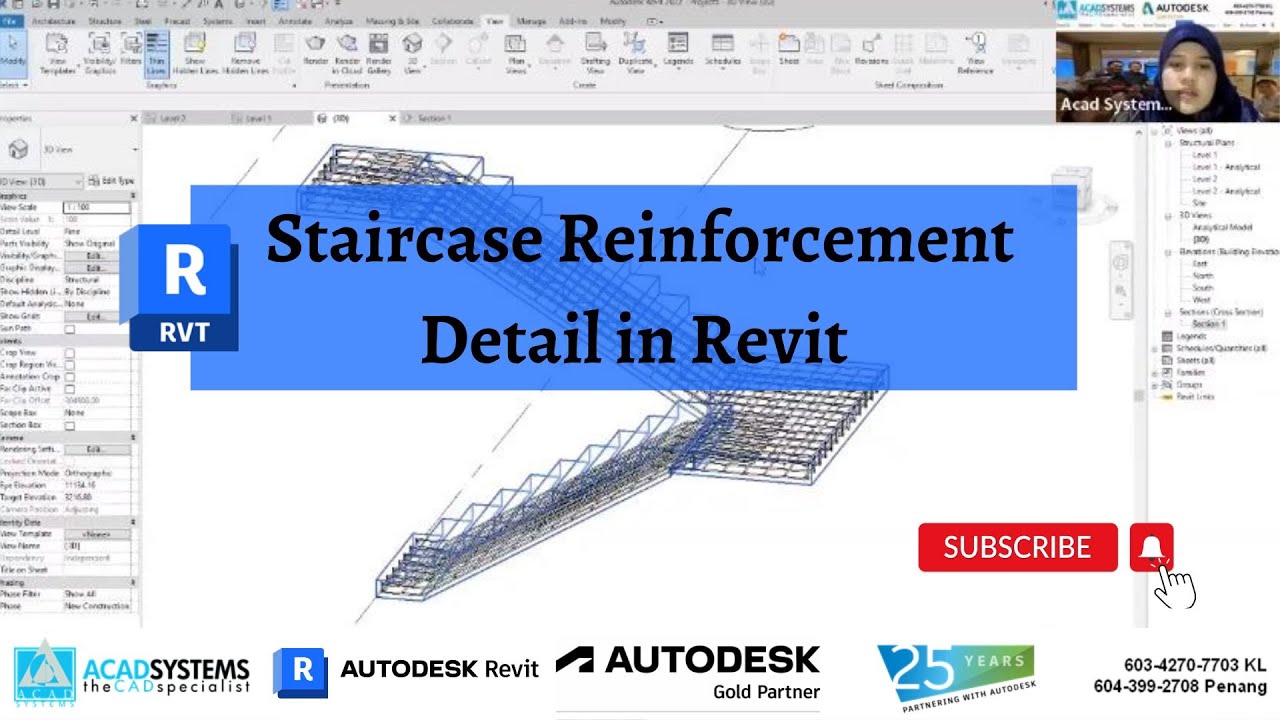 Деталь армирования лестницы в Revit