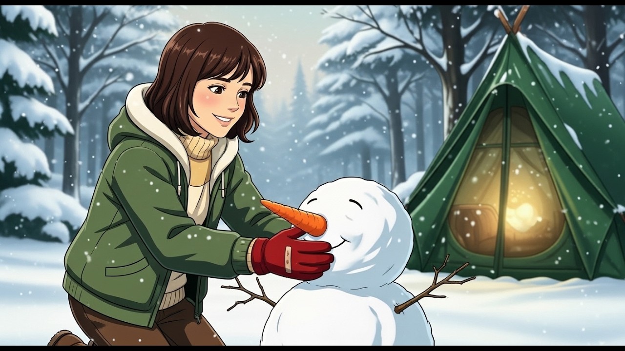Camping in Snow Storm | Making noodles & Snow Man | Ghibli-Style ASMR | Ghibli life ASMR