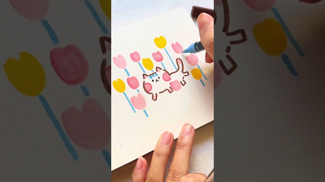 How To Draw Tulip Kitten 😇#SimpleSketching#ImmersiveDrawing#Children'sArt#AcrylicMarkerArt