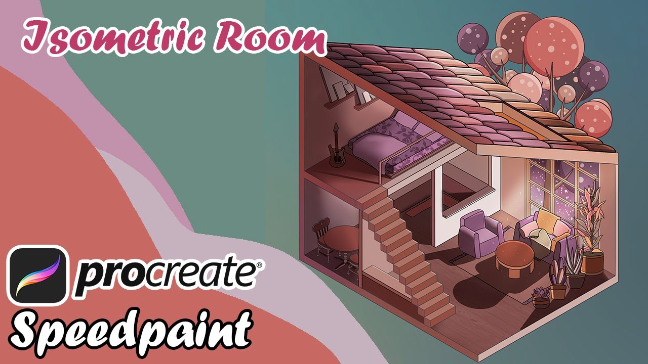 [Procreate Timelapse] How to draw this aesthetic ISOMETRIC ROOM