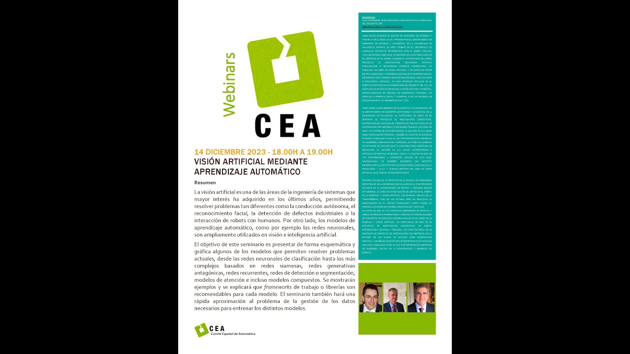 WEBINAR CEA :  VISIÓN ARTIFICIAL MEDIANTEAPRENDIZAJE AUTOMÁTICO