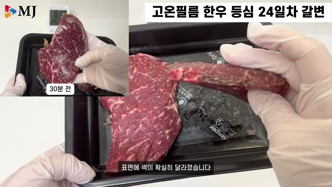 한우 스킨포장 고온필름 테스트 24일차 색 변화