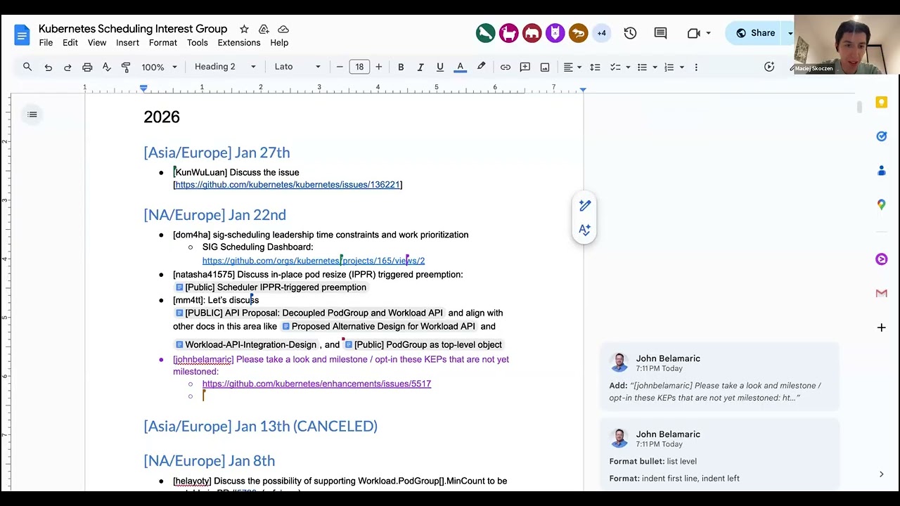 SIG Scheduling Meeting for 2026-01-22