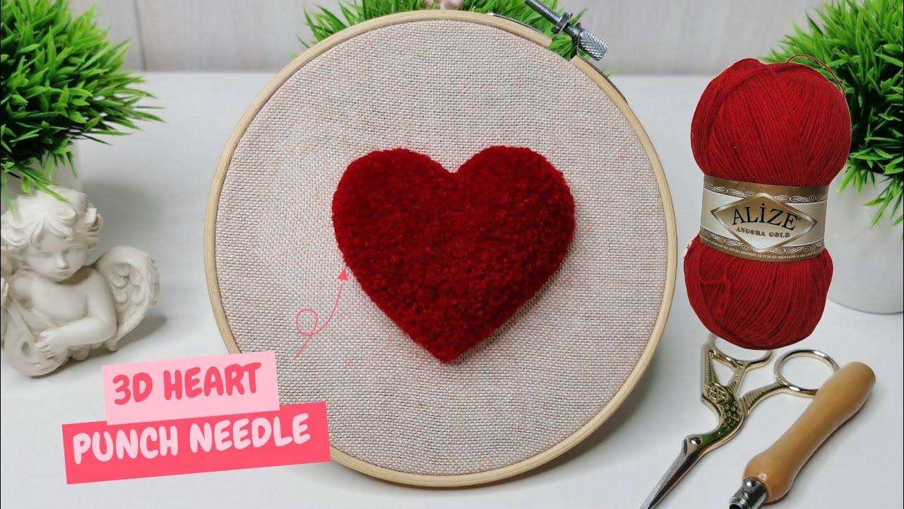 Tutorial! 3D Heart! Punch needle! Ковровая вышивка! Виктория Вяжет🧶