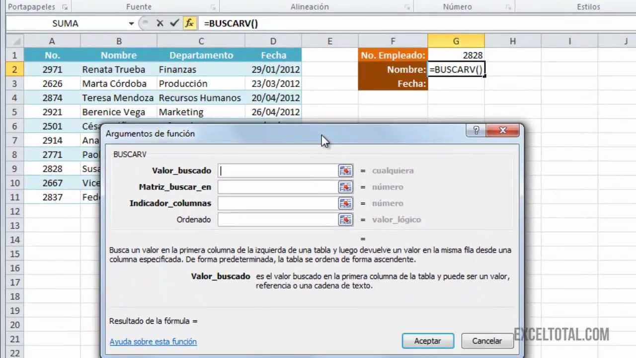 Función BUSCARV en Excel