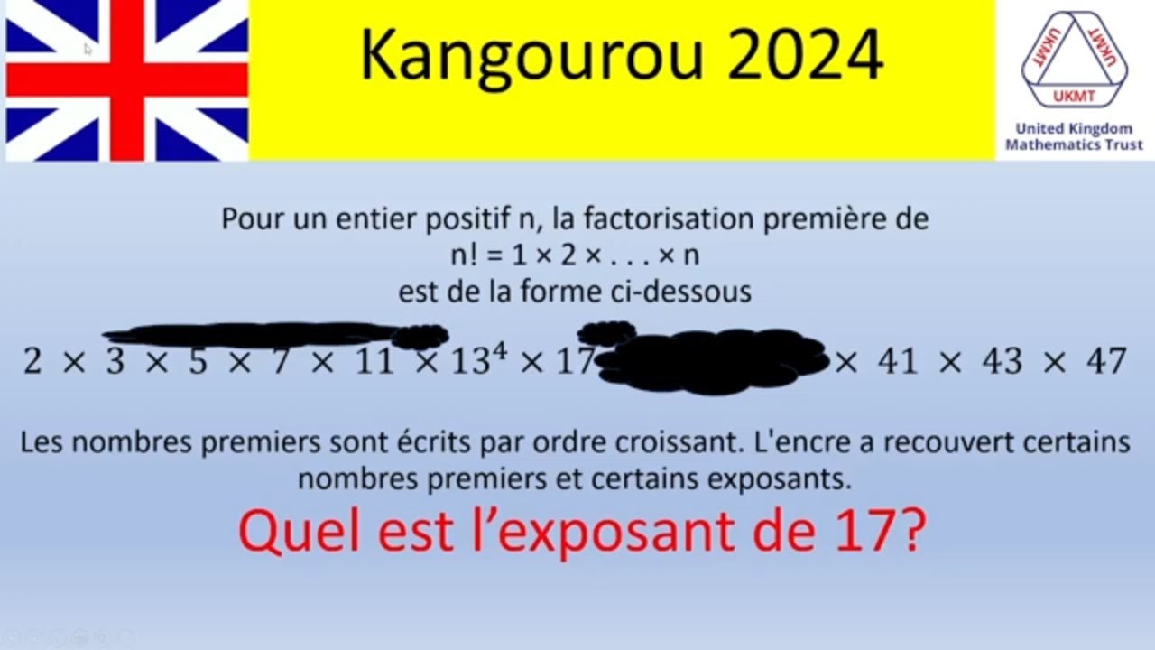 Kangourou 2024 -olympiade Junior Britannique : une décomposition en nombre premier