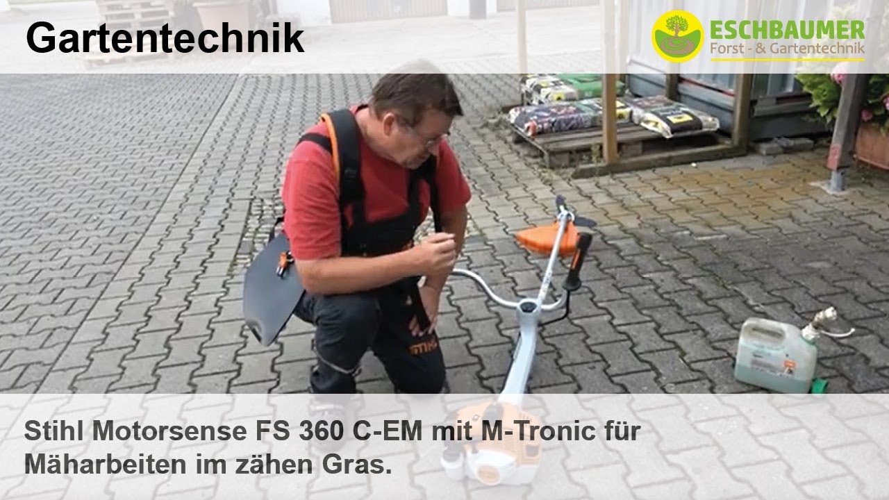 Stihl Motorsense FS 360 C-EM mit M-Tronic für Mäharbeiten im zähen Gras.